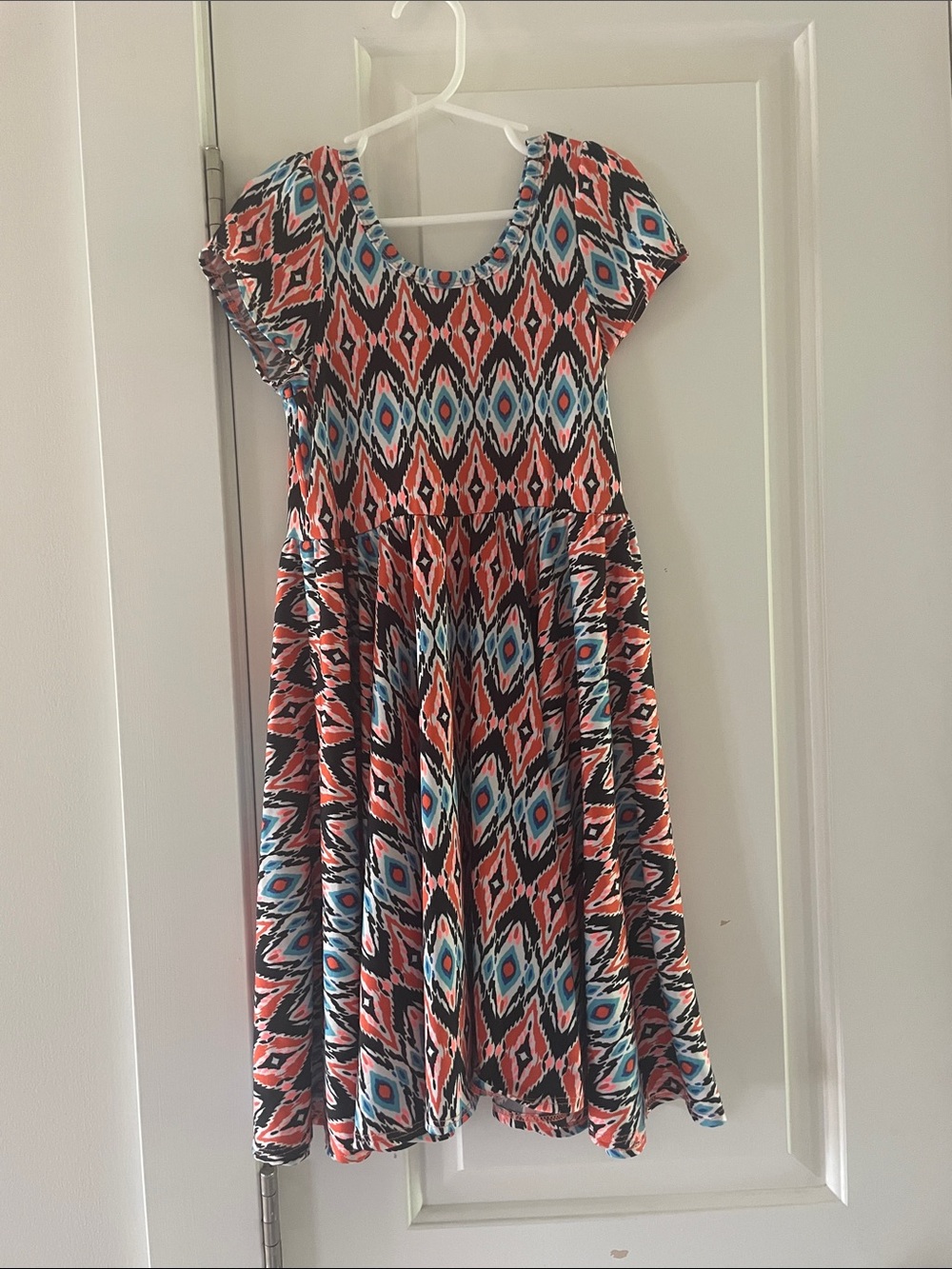 Dot Dot Smile Aztec Print Fit & Flare Dress in Coral and Teal